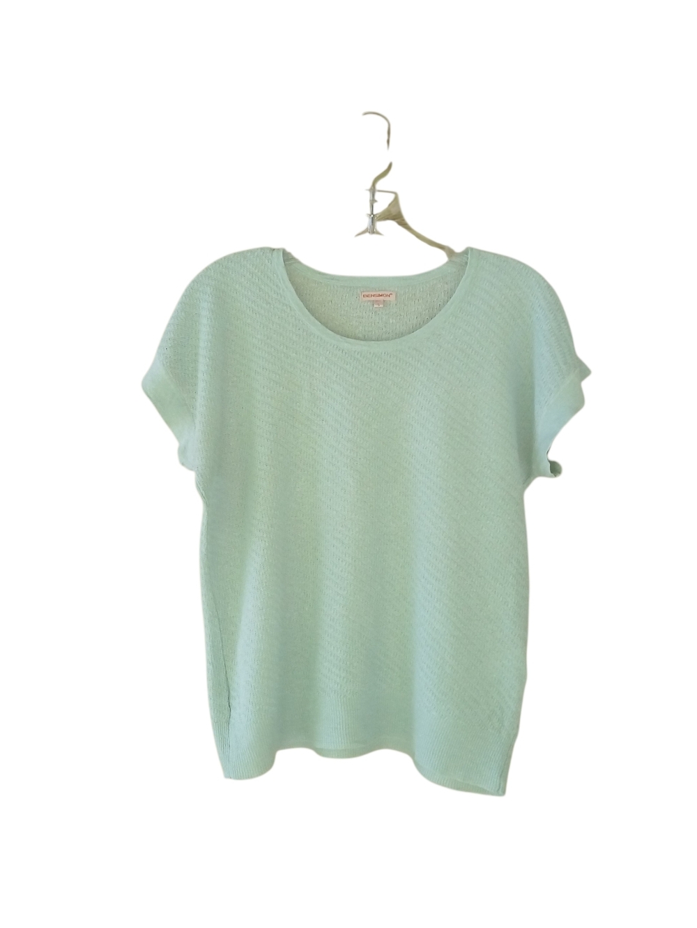 Bensimon Pale Aqua Short Sleeved Pointelle Linen Sweater Small